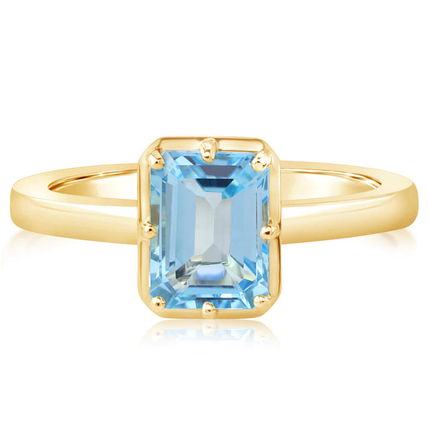 14K Yellow Gold 8x6mm Octagon Blue Topaz Ring