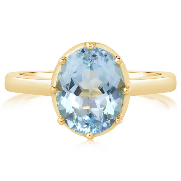 14K Yellow Gold 8x10mm Oval Blue Topaz Ring