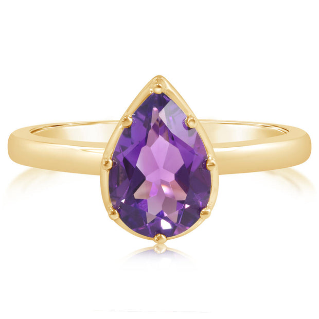 14K Yellow Gold 10x7mm Pear Amethyst Ring