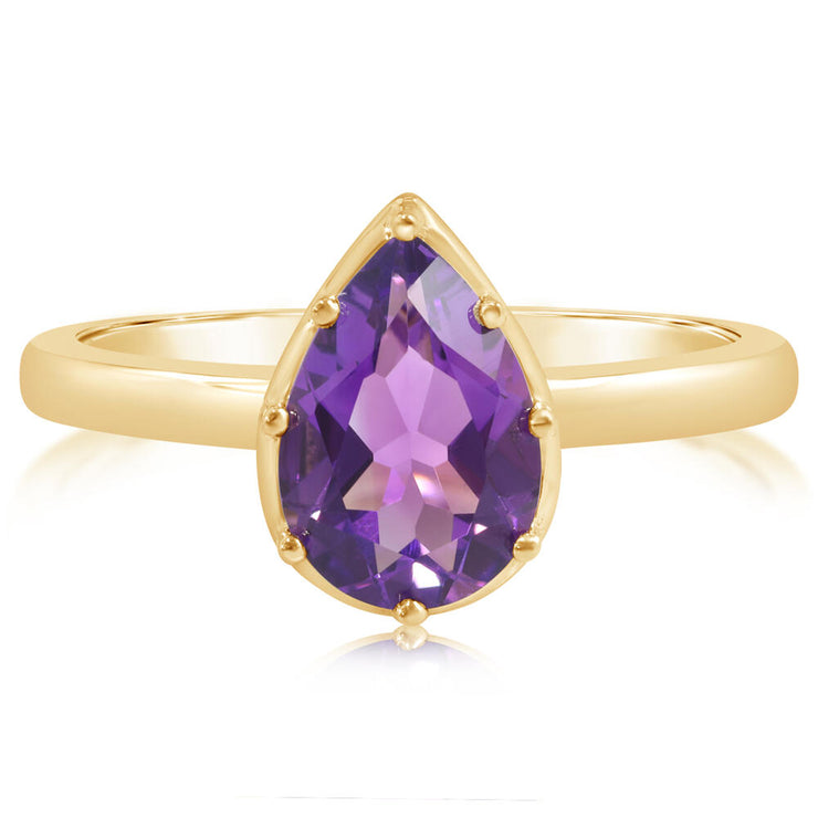 14K Yellow Gold 10x7mm Pear Amethyst Ring