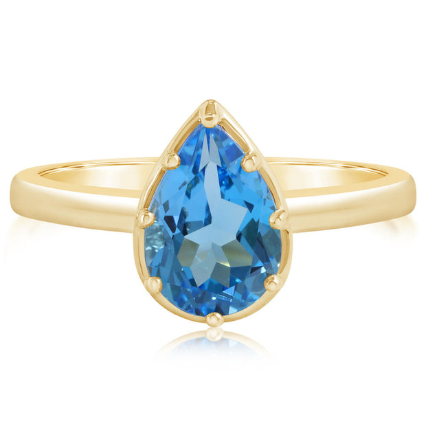 14K Yellow Gold 10x7mm Pear Blue Topaz Ring