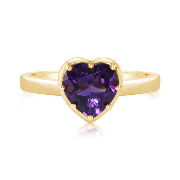 14K Yellow Gold 8mm Heart Amethyst Ring