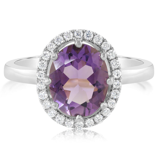 14K Yellow Gold 10x8mm Oval Amethyst/Diamond Ring