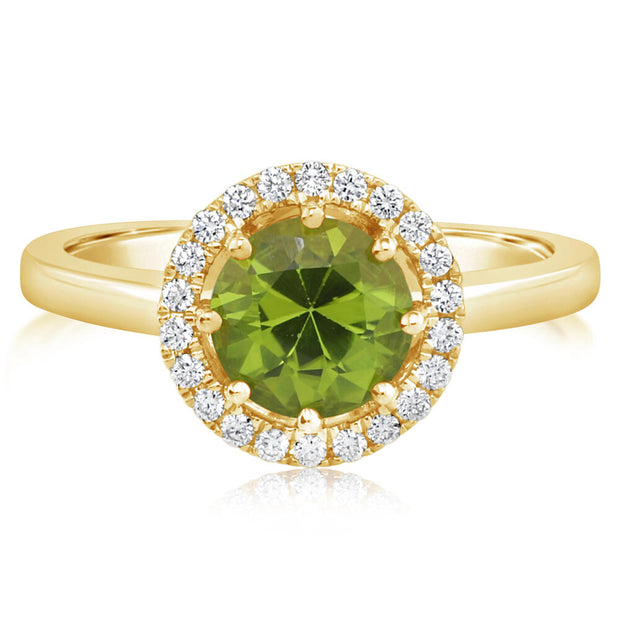 14K Yellow Gold 7mm Round Peridot/Diamond Ring