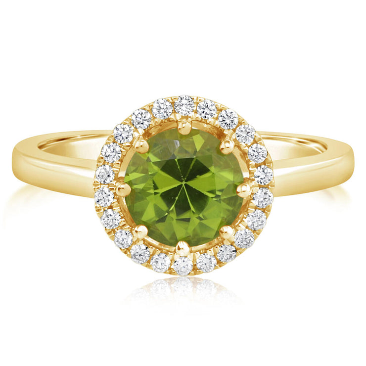14K Yellow Gold 7mm Round Peridot/Diamond Ring