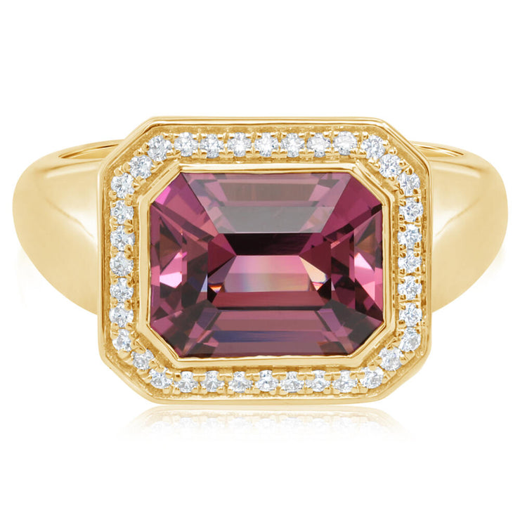 18K Yellow Gold Pink Garnet/Diamond Ring