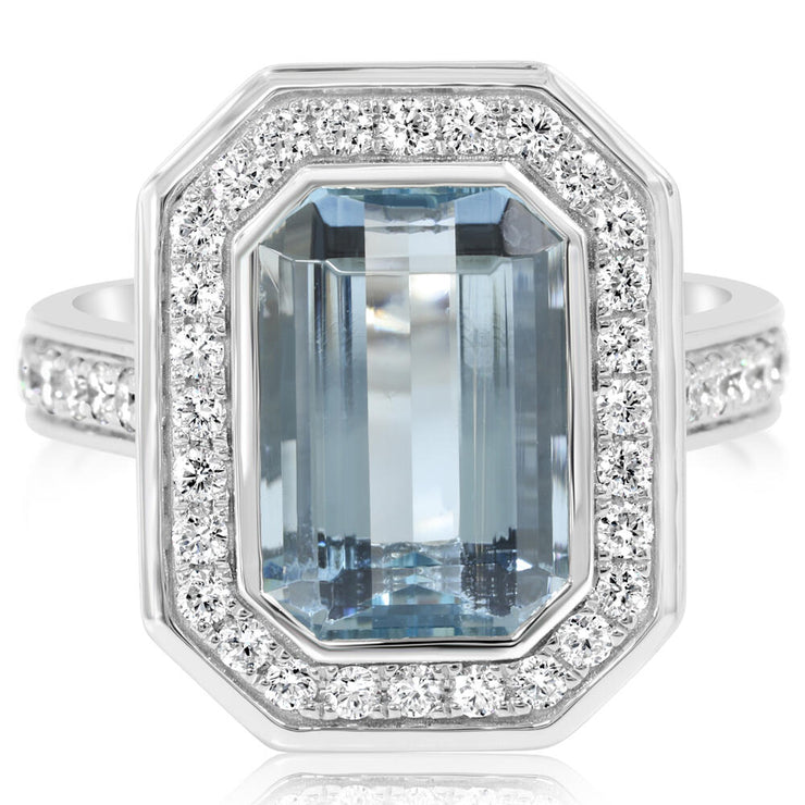 Platinum Aquamarine/Diamond Ring