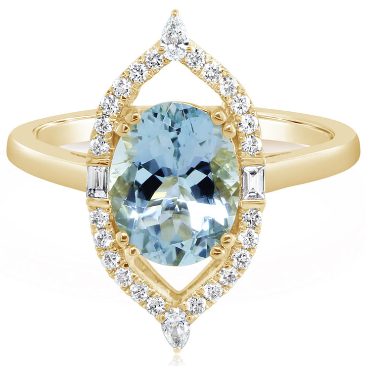 18K Yellow Gold Aquamarine/Diamond Ring