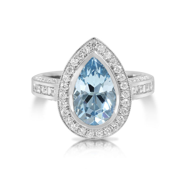 Platinum Aquamarine/Diamond Ring