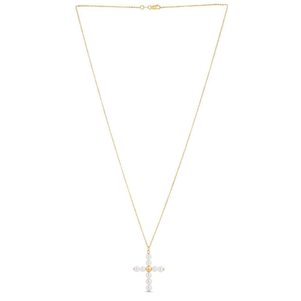 14K Gold Pearl Cross Pendant