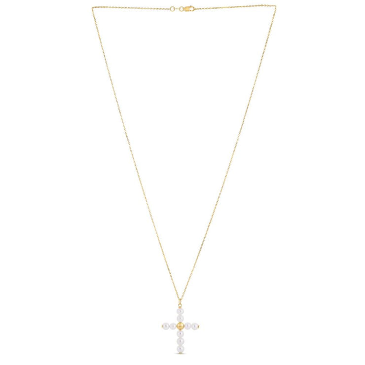14K Gold Pearl Cross Pendant