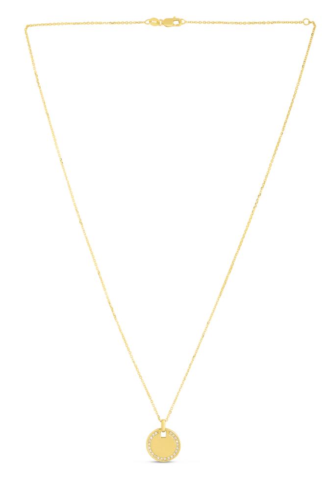 14K Gold Round Diamond Tag Necklace