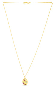 14K Gold Gemstone Inlay Oval Necklace