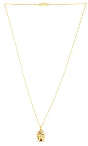 14K Gold Gemstone Inlay Oval Necklace