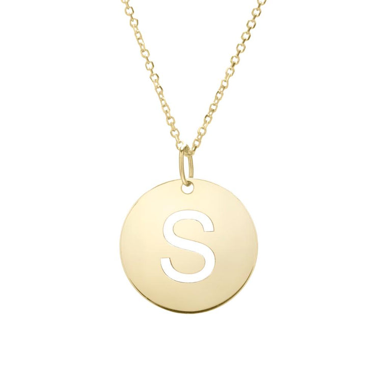 14K Gold Disc Initial S Necklace