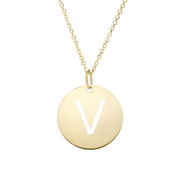 14K Gold Disc Initial V Necklace