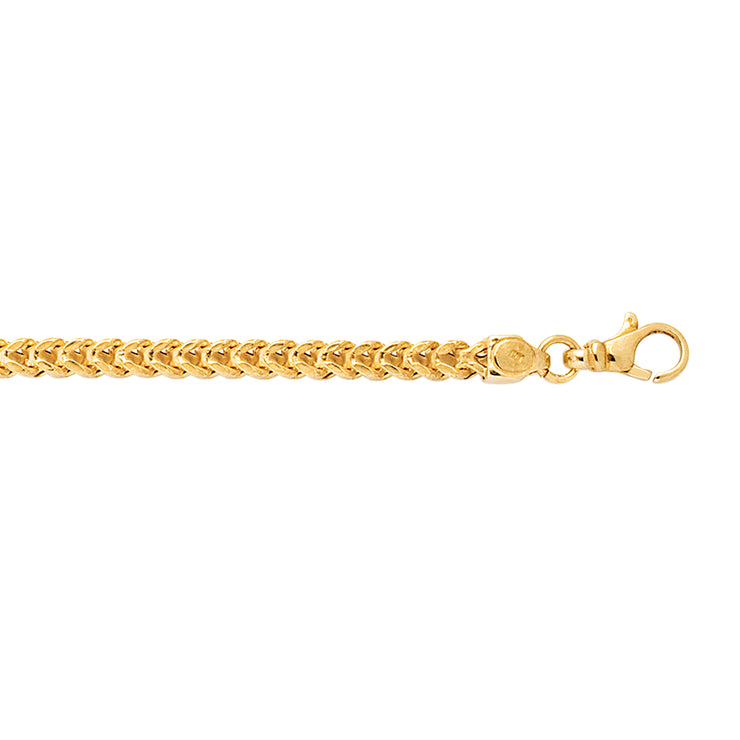 14K Gold 24"" 4.4mm 24"" Semi-Solid Square Franco Chain