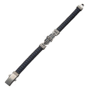 Genuine Sterling Silver with Black & Blue Leather & 40pc Black CZ Bracelet