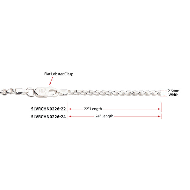 2.6mm 925 Italy Silver Polished Finish Box Chain Necklace with Flat Lobster Clasp