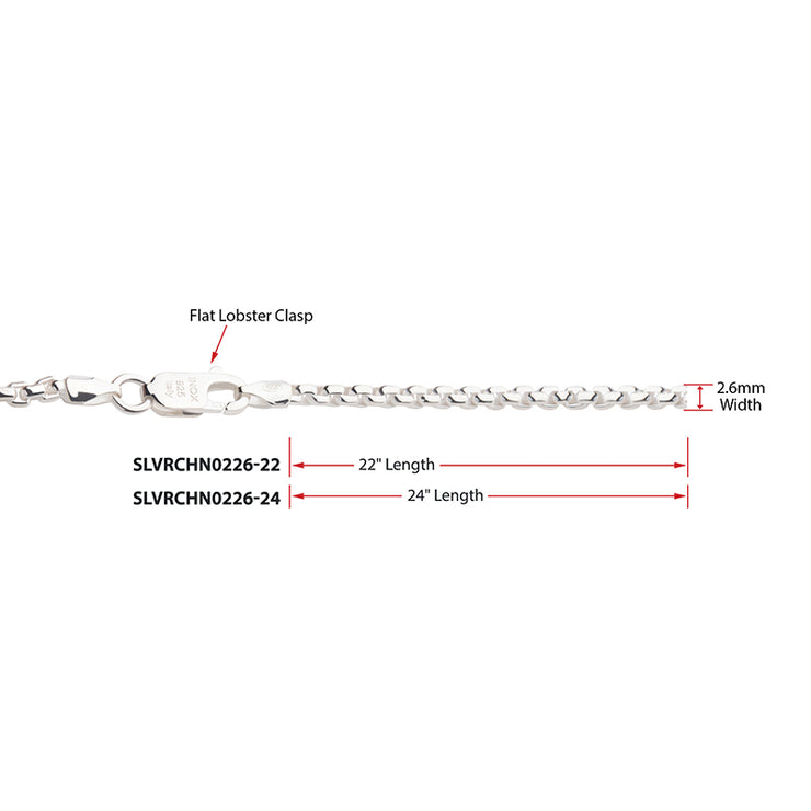 2.6mm 925 Italy Silver Polished Finish Box Chain Necklace with Flat Lobster Clasp