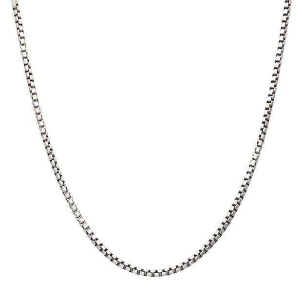 3.6mm 925 Italy Silver Black Rhodium Plated Brushed Satin Finish Box Chain Necklace