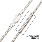 1.5mm 925 Italy Silver Polished Finish Snake Chain Necklace with Flat Lobster Clasp