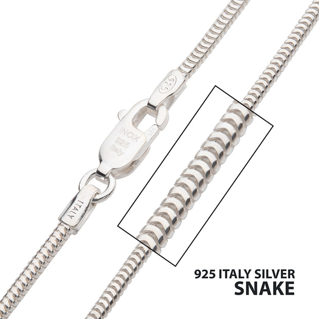 1.5mm 925 Italy Silver Polished Finish Snake Chain Necklace with Flat Lobster Clasp