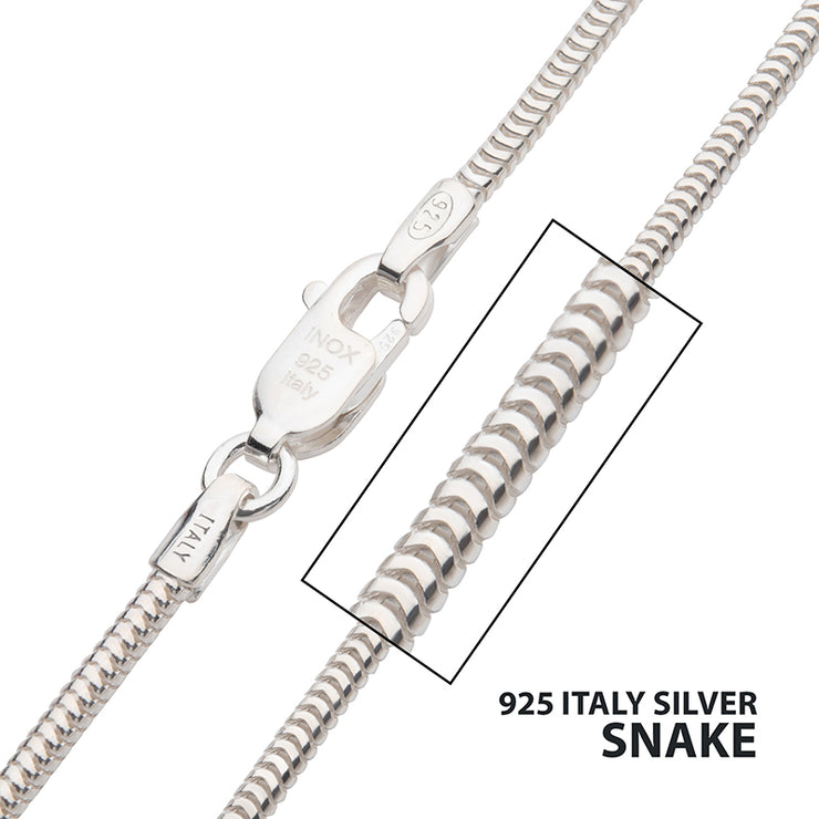 1.5mm 925 Italy Silver Polished Finish Snake Chain Necklace with Flat Lobster Clasp