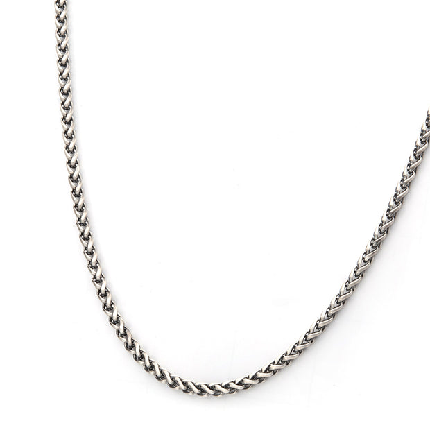 4mm 925 Italy Silver Black Rhodium Plated Brushed Satin Finish Wheat Chain Necklace