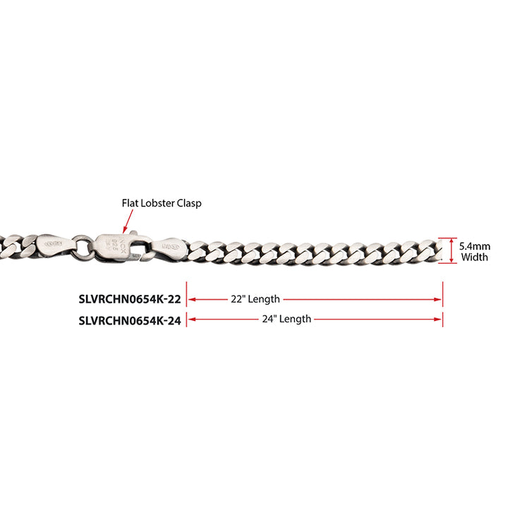 5.4mm 925 Italy Silver Black Rhodium Plated Brushed Satin Finish Diamond Cut Curb Chain Necklace