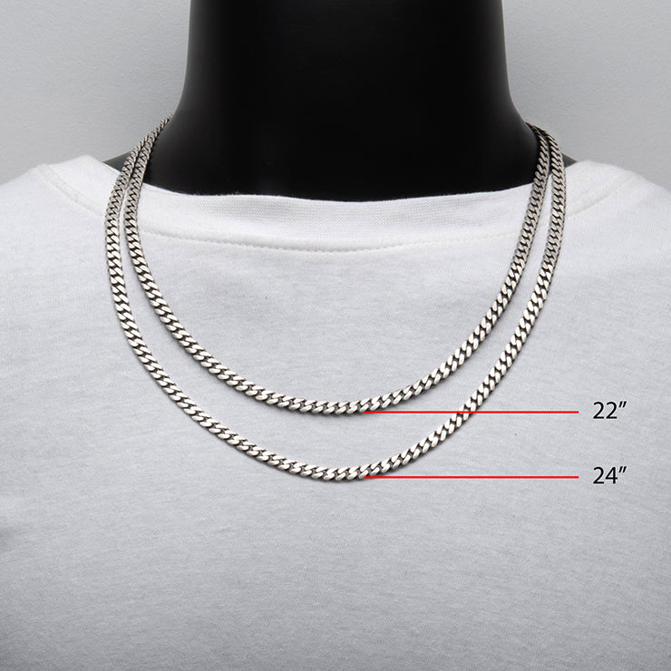5.4mm 925 Italy Silver Black Rhodium Plated Brushed Satin Finish Diamond Cut Curb Chain Necklace