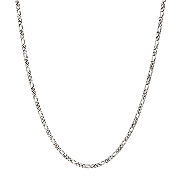 3.6mm 925 Italy Silver Black Rhodium Plated Brushed Satin Finish Figaro Chain Necklace