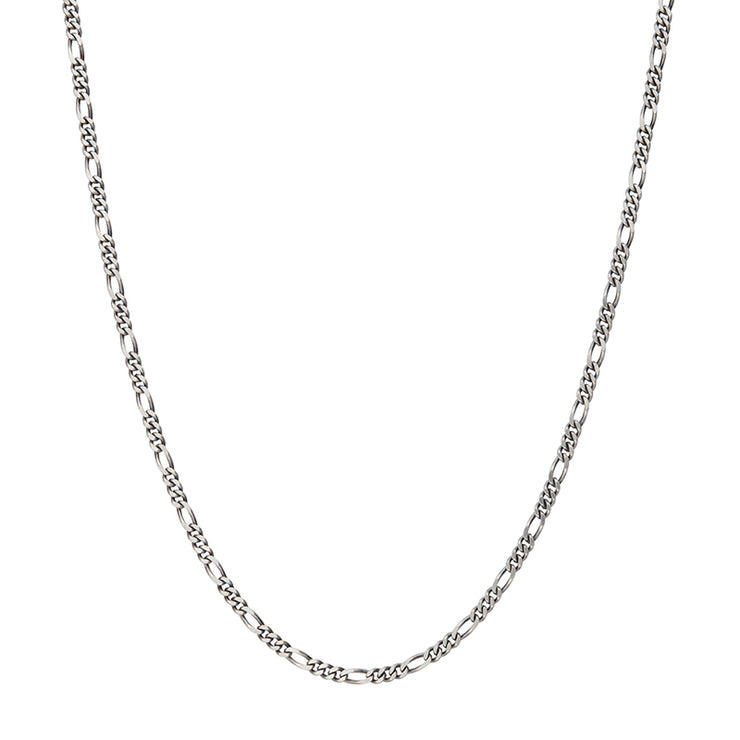 3.6mm 925 Italy Silver Black Rhodium Plated Brushed Satin Finish Figaro Chain Necklace