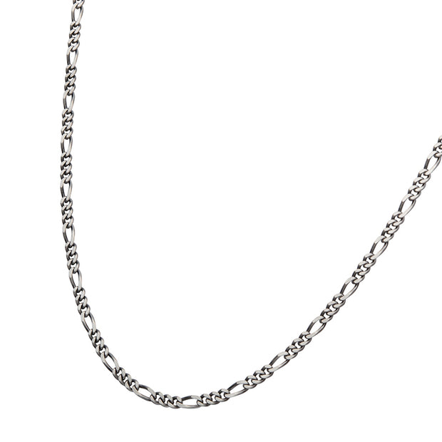 3.6mm 925 Italy Silver Black Rhodium Plated Brushed Satin Finish Figaro Chain Necklace