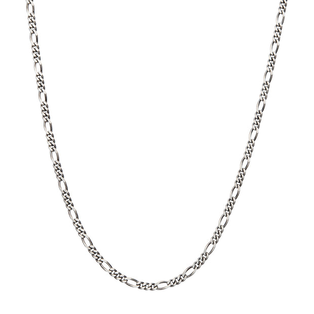 4.3mm 925 Italy Silver Black Rhodium Plated Brushed Satin Finish Figaro Chain Necklace