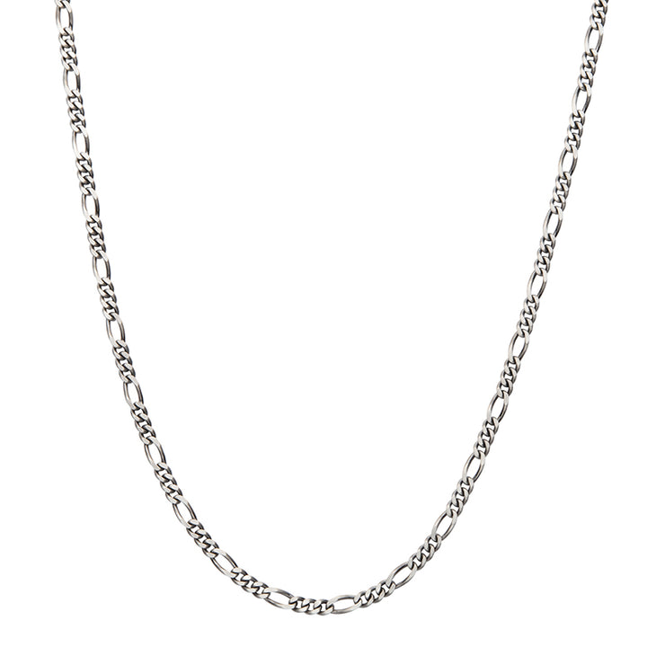 4.3mm 925 Italy Silver Black Rhodium Plated Brushed Satin Finish Figaro Chain Necklace