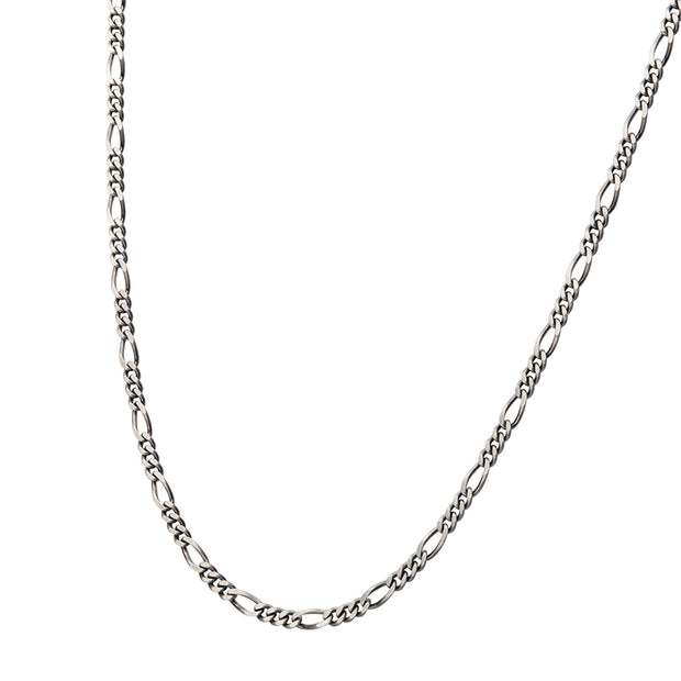 4.3mm 925 Italy Silver Black Rhodium Plated Brushed Satin Finish Figaro Chain Necklace