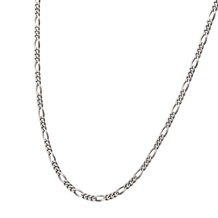 4.3mm 925 Italy Silver Black Rhodium Plated Brushed Satin Finish Figaro Chain Necklace