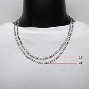 4.3mm 925 Italy Silver Black Rhodium Plated Brushed Satin Finish Figaro Chain Necklace