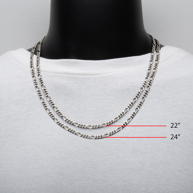 4.3mm 925 Italy Silver Black Rhodium Plated Brushed Satin Finish Figaro Chain Necklace