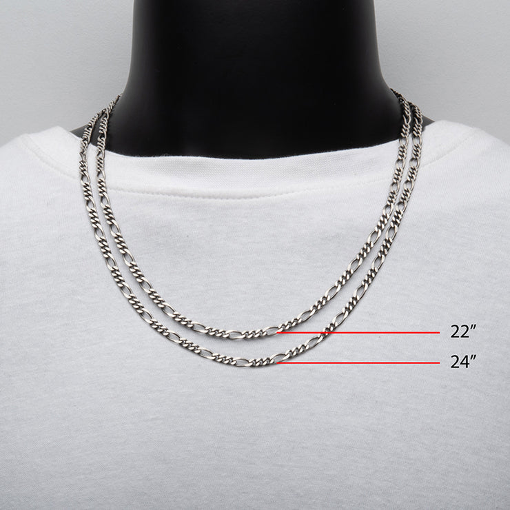 4.3mm 925 Italy Silver Black Rhodium Plated Brushed Satin Finish Figaro Chain Necklace