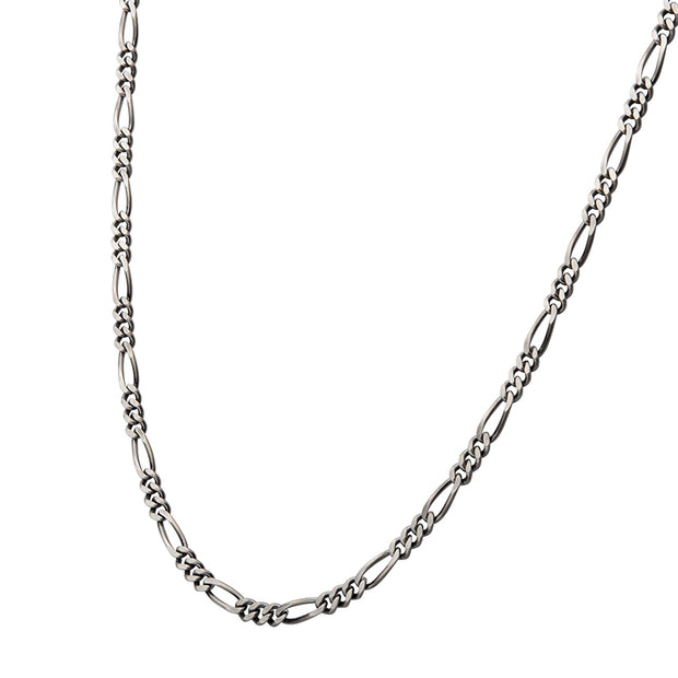 5.5mm 925 Italy Silver Black Rhodium Plated Brushed Satin Finish Figaro Chain Necklace