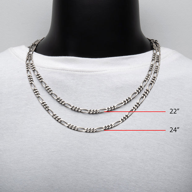 5.5mm 925 Italy Silver Black Rhodium Plated Brushed Satin Finish Figaro Chain Necklace