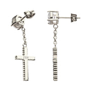 Stainless Steel Prong Set Clear Gem Stud Earrings with Pave Gem Cross Dangle