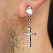 Stainless Steel Prong Set Clear Gem Stud Earrings with Pave Gem Cross Dangle