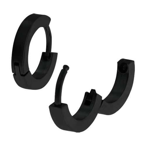 Black IP Plain Huggies Earrings
