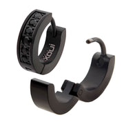 Black IP with Prong Set Round Black CZ Huggie Earrings
