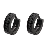 Black IP with Prong Set Round Black CZ Huggie Earrings