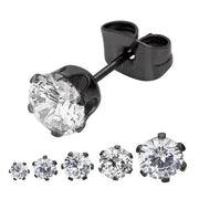 Black IP Steel with Clear CZ Stud Earrings (Unisex)