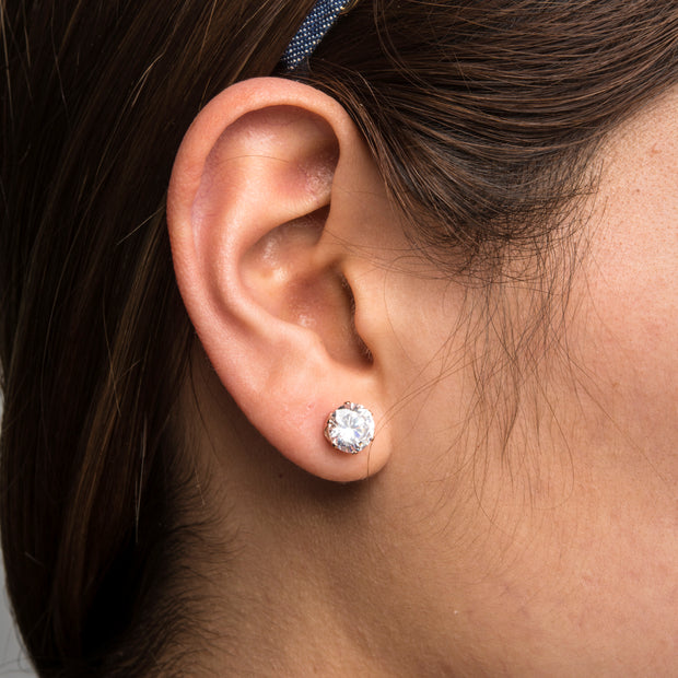Rose Gold IP Steel with Clear CZ Stud Earrings (Unisex)